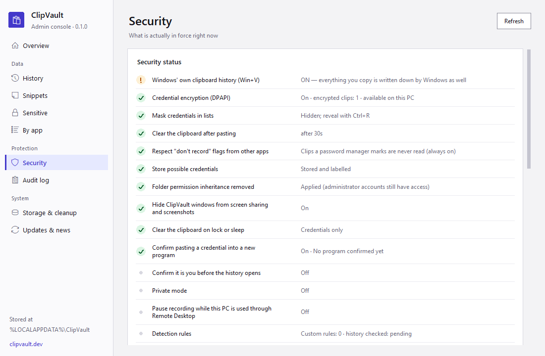 Console security status